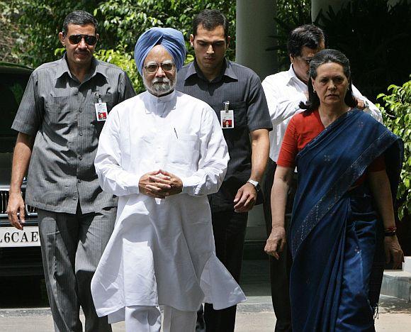 PM Singh with Congress chief Sonia Gandhi in New Delhi