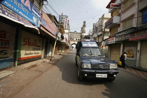 The roads of Hyderabad in a state of near-curfew