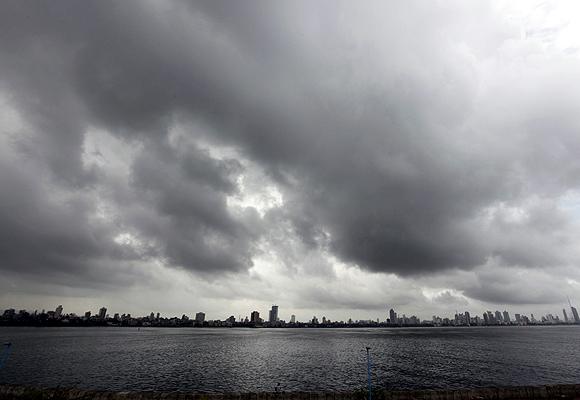 Monsoon clouds gather over the Mumbai skyline