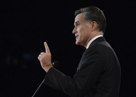 Mitt Romney speaks during the first 2012 U.S. presidential debate in Denver