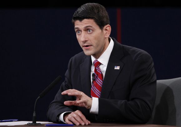 Paul Ryan speaks during the vice presidential debate with Joe Biden in Danville, Kentucky