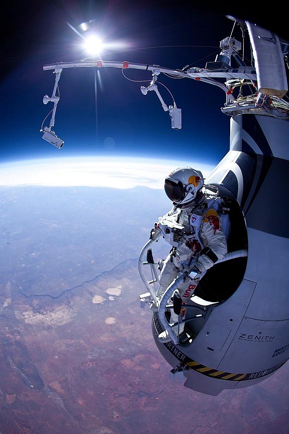 Felix Baumgartner is seen before his jump