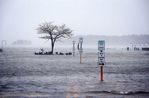 Streets are under water in Rehoboth Beach, Delaware