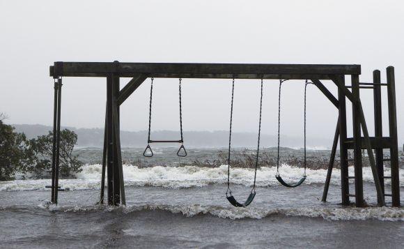 A storm-swept coast in Southampton, New York, on Monday following Hurricane Sandy