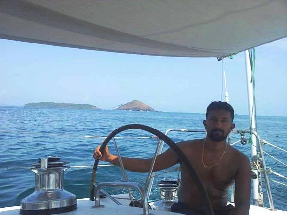 Lieutenant Commander Abhilash Tomy aboard the Mhadei