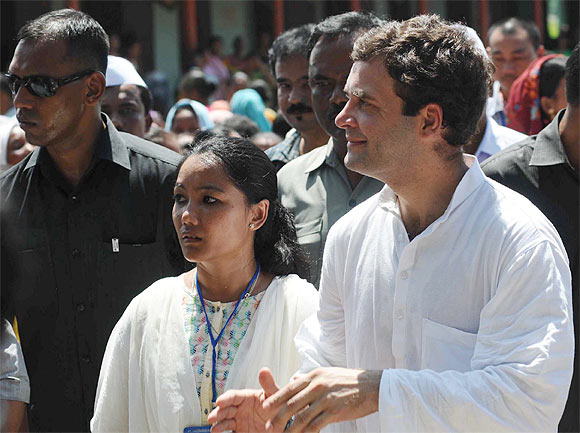 Rahul interacts with displaced people in a relief camp in Assam's Kokrajhar district