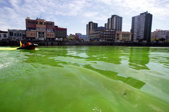 A boat makes its way across the Matanza-Riachuelo river, Argentina's most polluted basin, in Buenos Aires