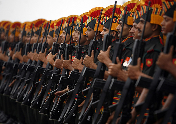 Indian soldiers during a ceremonial reception