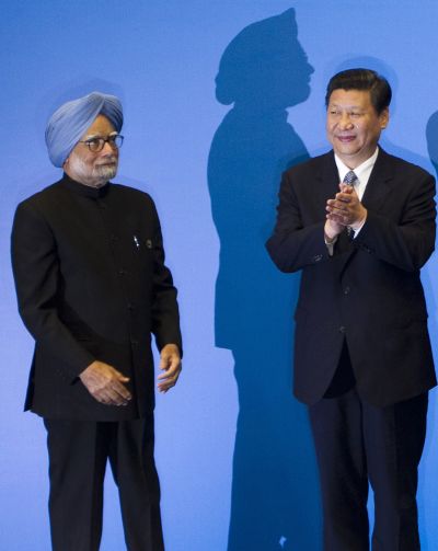 Prime Minister Manmohan Singh and Chinese President Xi Jinping at the BRICS Summit in Durban, South Africa