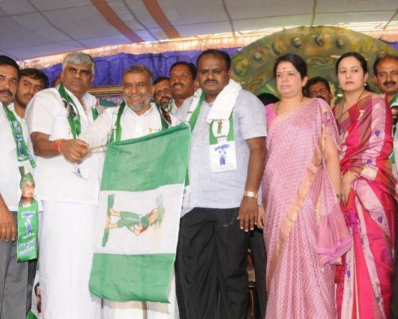 Former chief minister H D Kumaraswamy and his wife Anita at an event