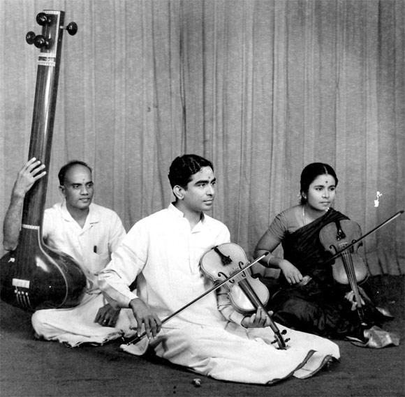 A photograph from the early 1960s, of Lalgudi Jayaraman giving a solo concert