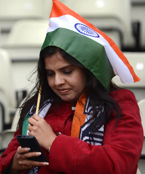 A spectator during an India-Pakistan match at Edgbaston, Birmingham.