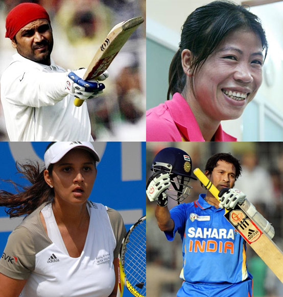 Sportspersons Virendra Sehwag, Mary Kom, Sania Mirza and Sachin Tendulkar