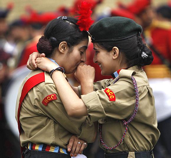 National Cadet Corps members during a dress rehearsal for Independence Day in Srinagar, August 13, 2013.