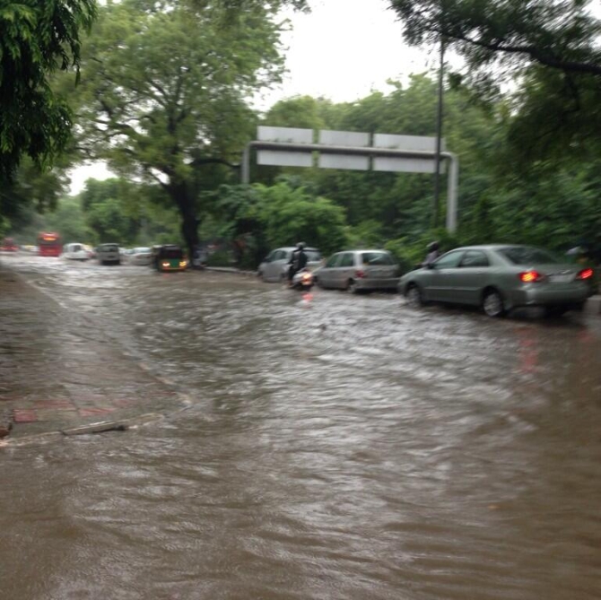 A watter-logged road in the capital