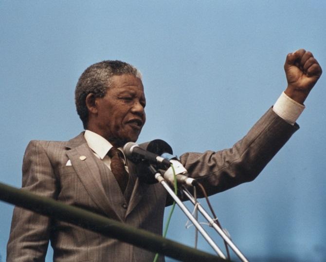 A file photograph of Nelson Mandela at Port Elizabeth, April 1, 1990.