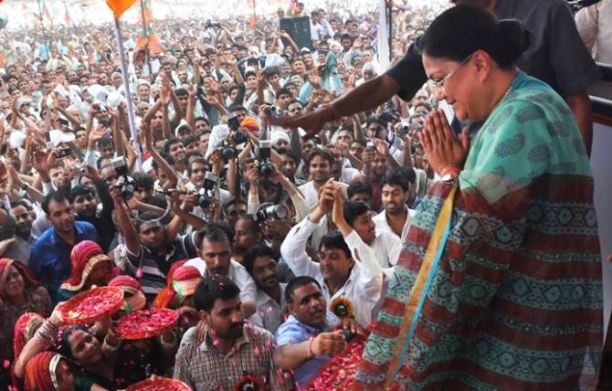 Rajasthan Chief Minister Vasundhara Raje at an election rally.