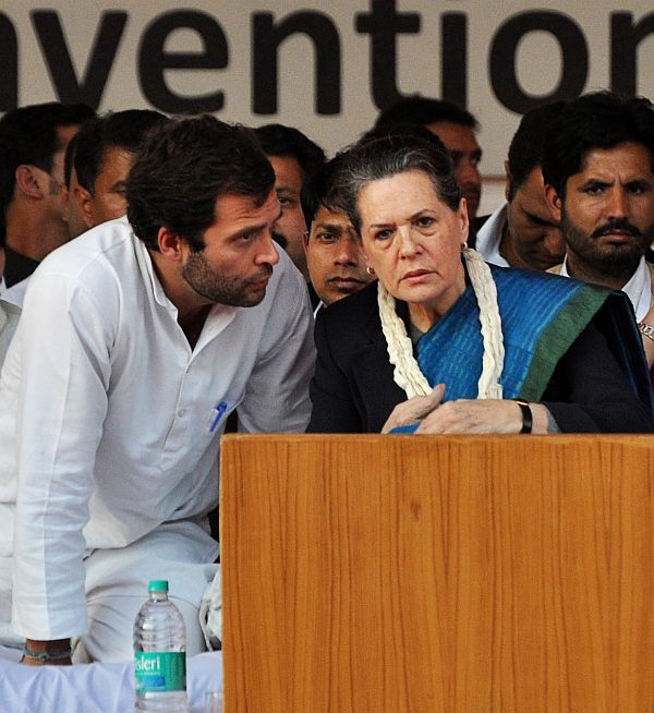 Congress Vice President Rahul Gandhi with mother and party chief Sonia