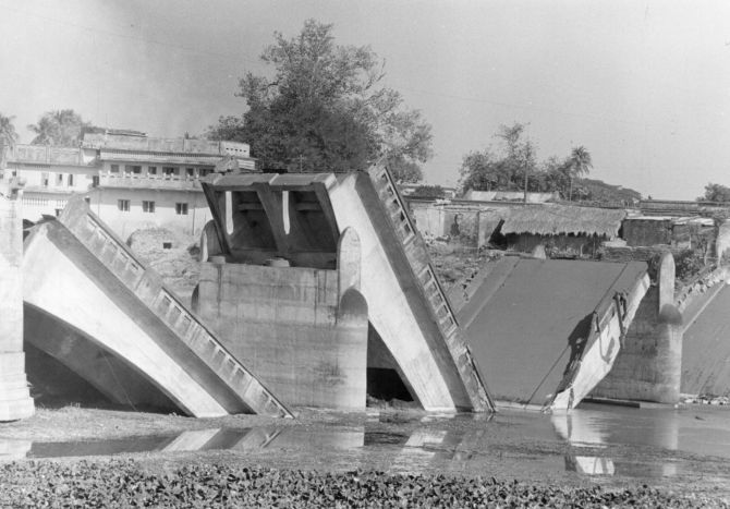 A bridge blown up during the India-Pakistan conflict in 1971.