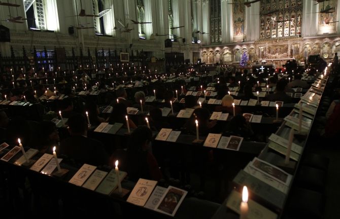 Christmas Eve Mass at St Paul's Cathedral in Kolkata. Photograph: Rupak De Chowdhuri/Reuters