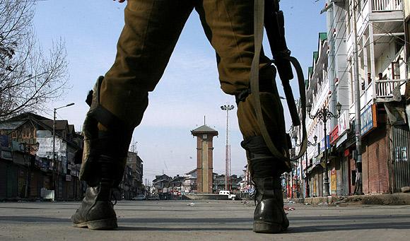 The deserted streets of Srinagar, which has been under curfew since Saturday