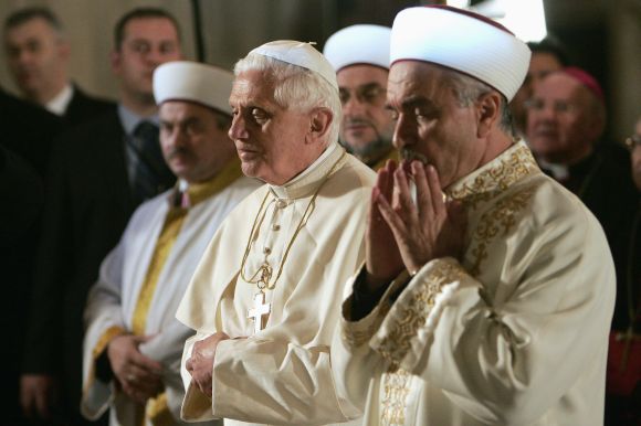 Pope Benedict XVI visits the Blue Mosque in Istanbul on November 30, 2006, making him only the second Roman Catholic pontiff to enter a mosque.