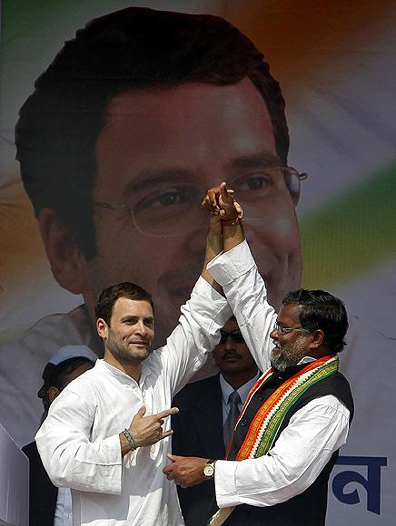 Rahul Gandhi, seen here with Congress candidate Subal Bhowmik, campaigned in the recent Tripura election but prefers to be quiet in Parliament.