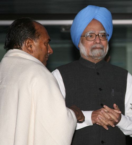 Defence Minister A K Antony with Prime Minister Manmohan Singh