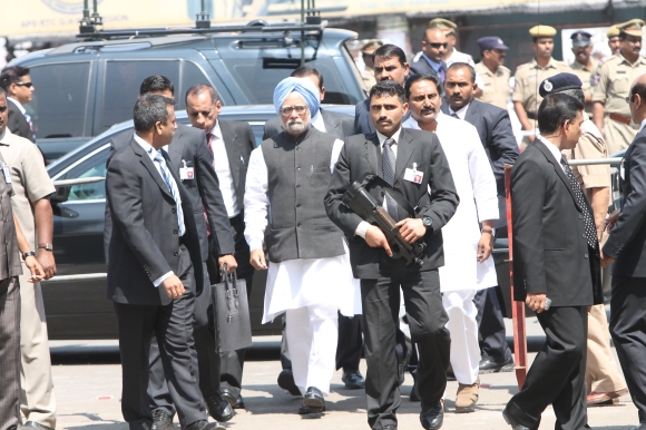Prime Minister Manmohan Singh at the blast site