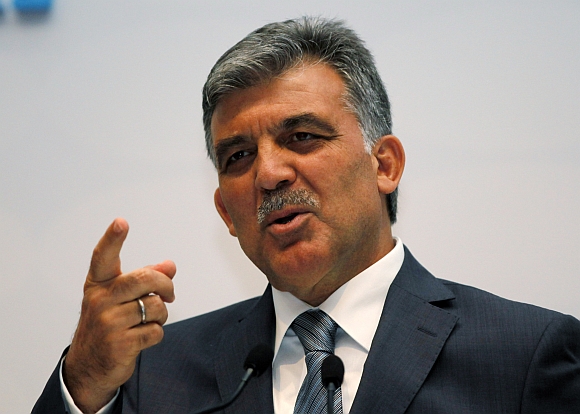 Turkish President Abdullah Gul speaks during a news conference after the 20th Anniversary Summit of the Organisation of Black Sea Economic Cooperation  in Istanbul