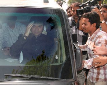 Akbaruddin Owaisi greeted by his supporters on his return from London at the Hyderabad airport on Monday