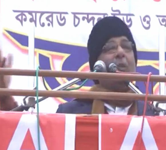 A videio grab if CPI-M leader Anisur Rehman addressing a rally in Bengal's North Dinajpur district.