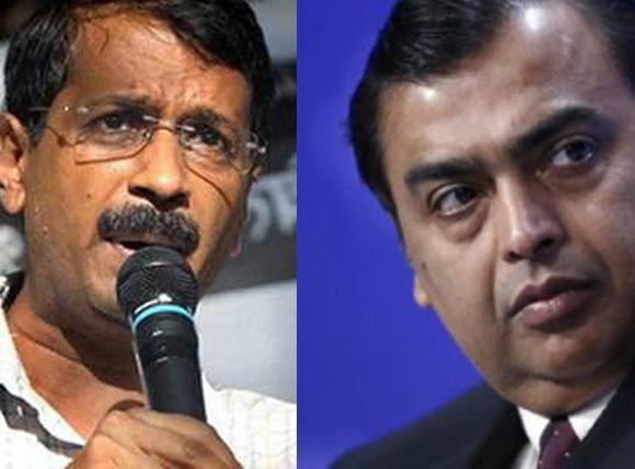 Arvind Kejriwal, left; Mukesh Ambani, right