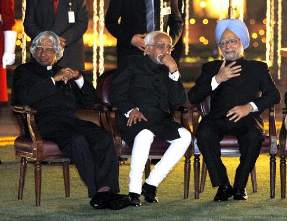 Dr Kalam with Prime Minister Manmohan Singh and Vice President Hamid Ansari