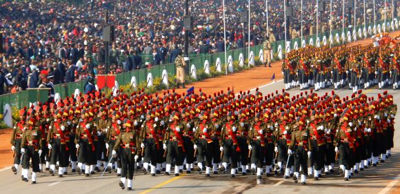 Maratha Light Infantry marching contingent passes through the Rajpath during the 64th Republic Day parade in New Delhi