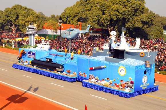 The DRDO tableau passes through the Rajpath during the Republic Day parade in New Delhi