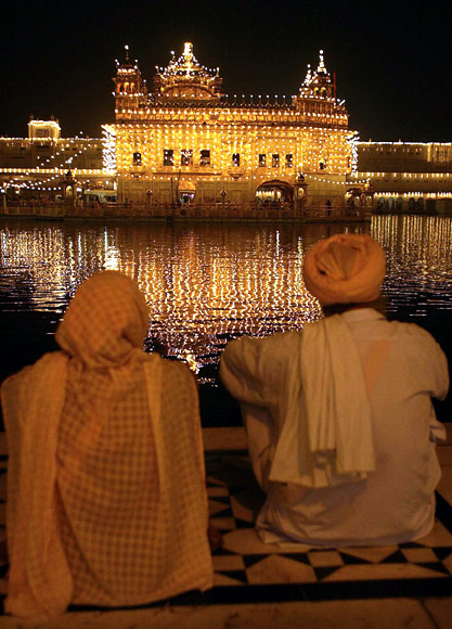 Devotees at the Golden Temple on the eve of Diwali.