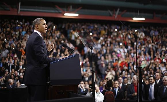 U S President Barack Obama delivers remarks on immigration reform at Del Sol High School in Las Vegas