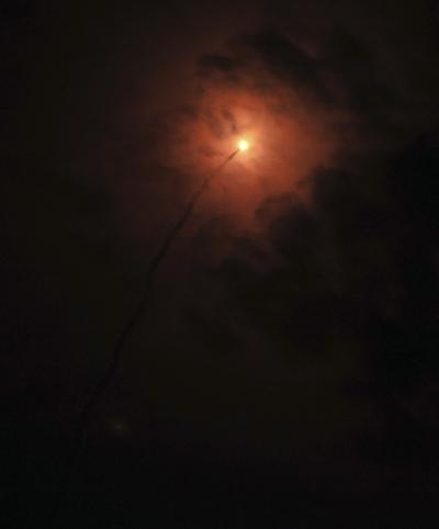 The exhaust plume of India's Polar Satellite Launch Vehicle PSLV-C22 is seen after lift off, carrying India's first navigation satellite system IRNSS-1A, from the Satish Dhawan Space Centre in Sriharikota