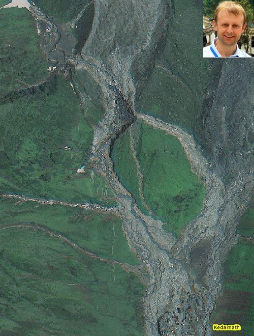 This is the source area of the debris flow. The flow from the northwest occurred after the one from the north-east, based on the juxtaposition of the sediments; and (inset) Dave Petley