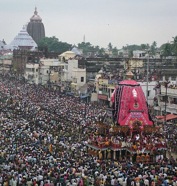 Devotees pull the 'rath' or chariot of Lord Jagannath