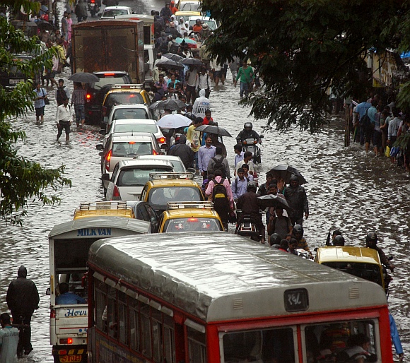 The water-clogged road at Dadar east