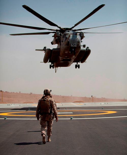 A US military helicopter takes off from a base in Afghanistan