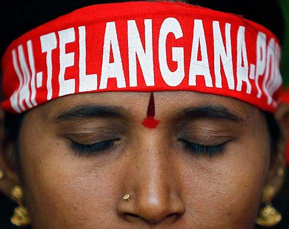 A pro-Telangana protester participates in a demonstration