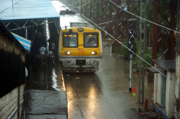 The flooded railway tracks at Matunga station