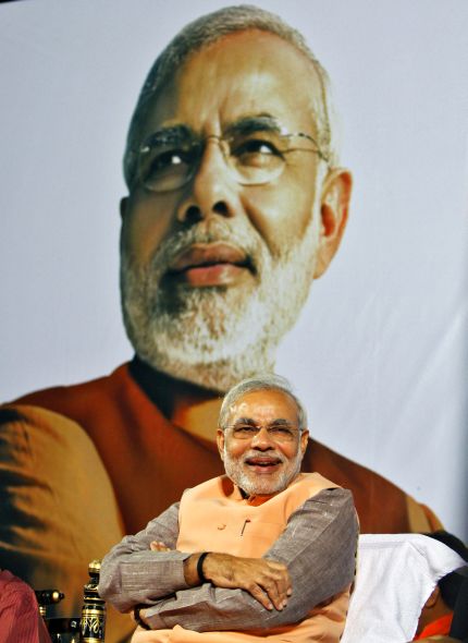 Gujarat's Chief Minister Narendra Modi at an election rally in Ahmedabad
