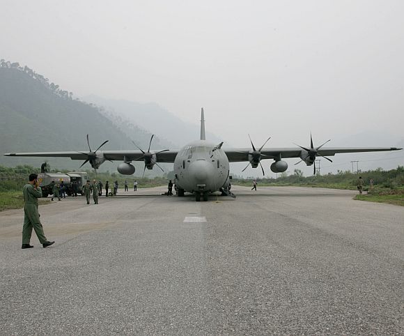  IAF's C 130J defueling at Dharasu, Uttarakhand