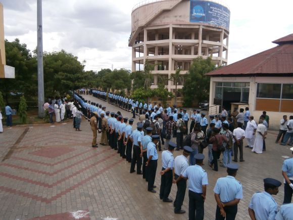 IAF personnel lined outside the crematorium in Madurai