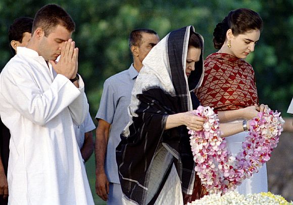 Sonia Gandhi and her children Rahul and Priyanka.