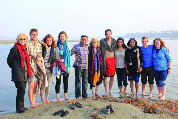 Professor Diana Eck, and members of the team. Like most members of the Harvard team at the Maha Kumbh, she took a dip in the Ganga.